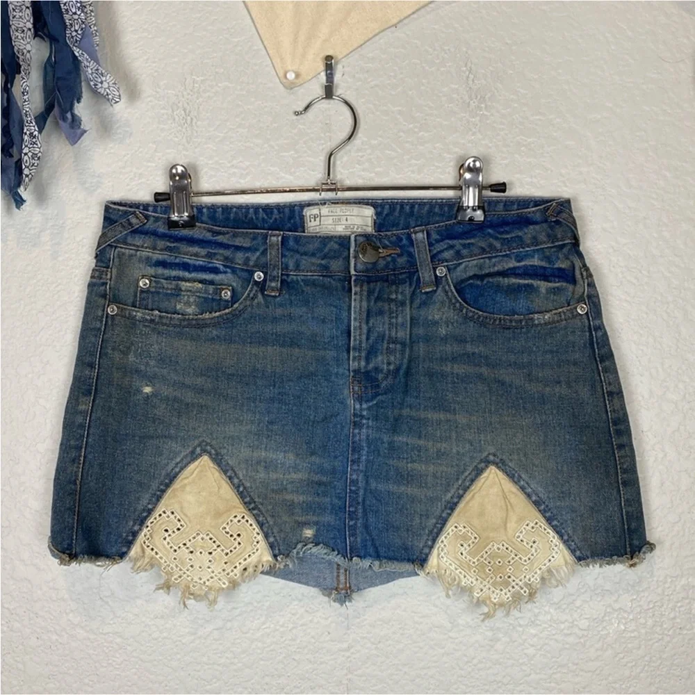 Free People Y2K Handkerchif Classic Blue Denim Pants #0079 - Picture 3 of 5